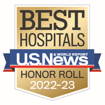 A badge inscribed with Best Hospitals from U.S. News and World Report